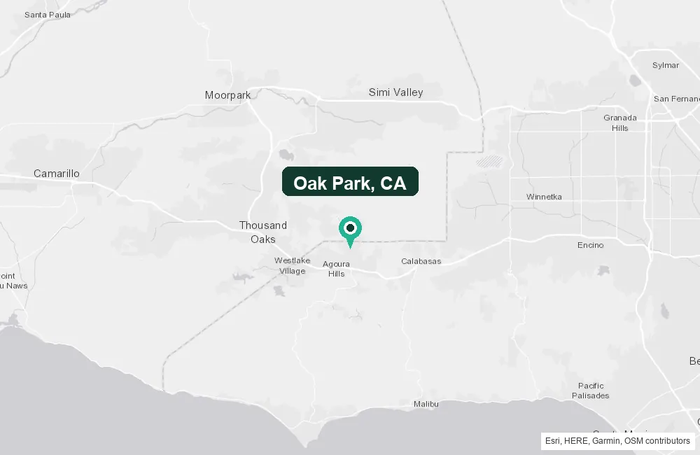 Map of Oak Park, California and the surrounding Ventura County area service area